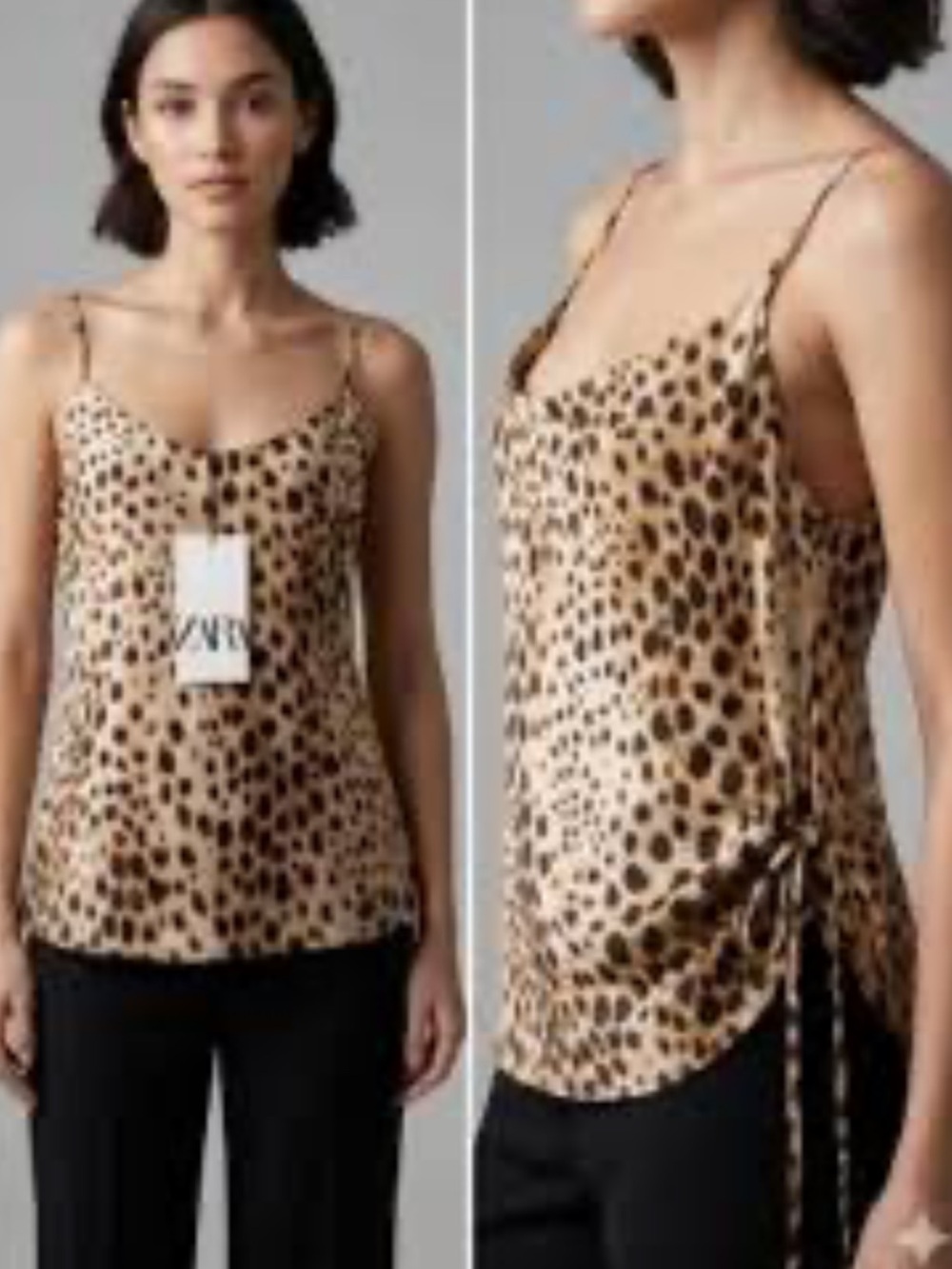 Zara Leopard Print Cowl Neck Tank Top. S